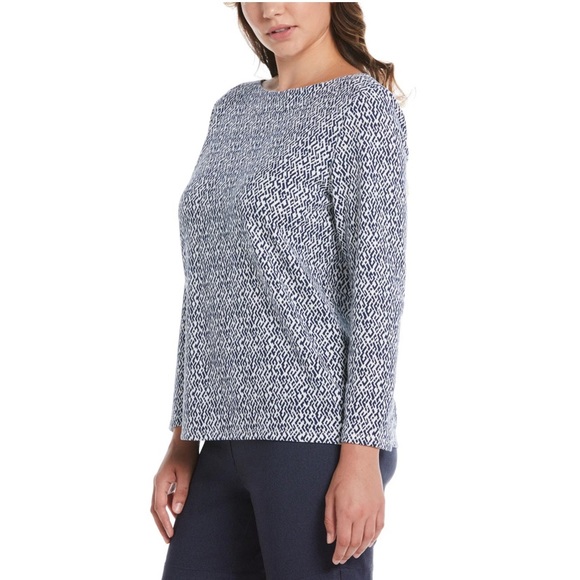 *NWT* Rafaella Long Sleeve Women's White Navy Cross Tiles Print Top Size Large - Picture 14 of 14